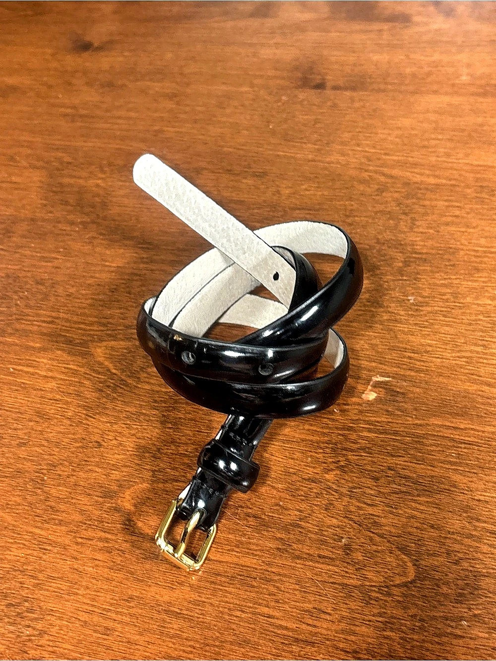 Vintage Black Patent Skinny Belt